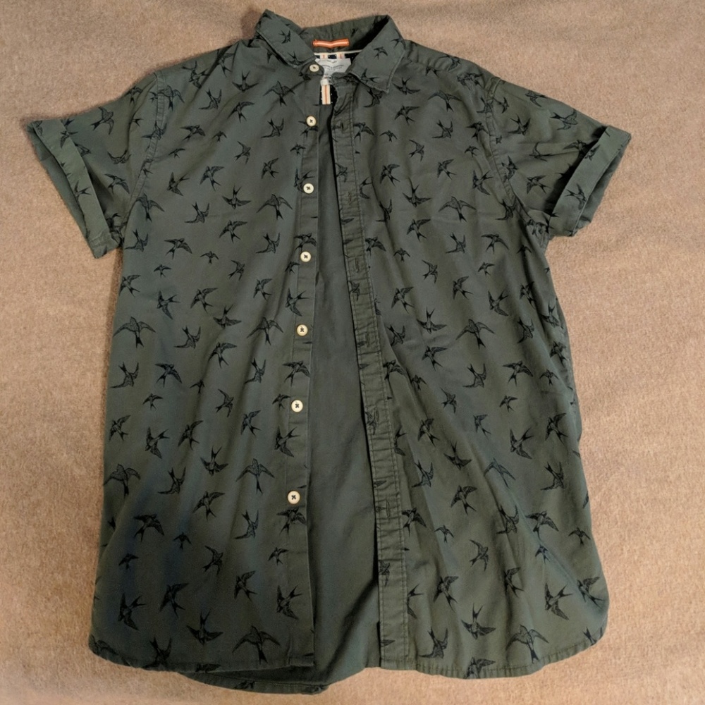 Denim and Flower Short Slevve Button shirt